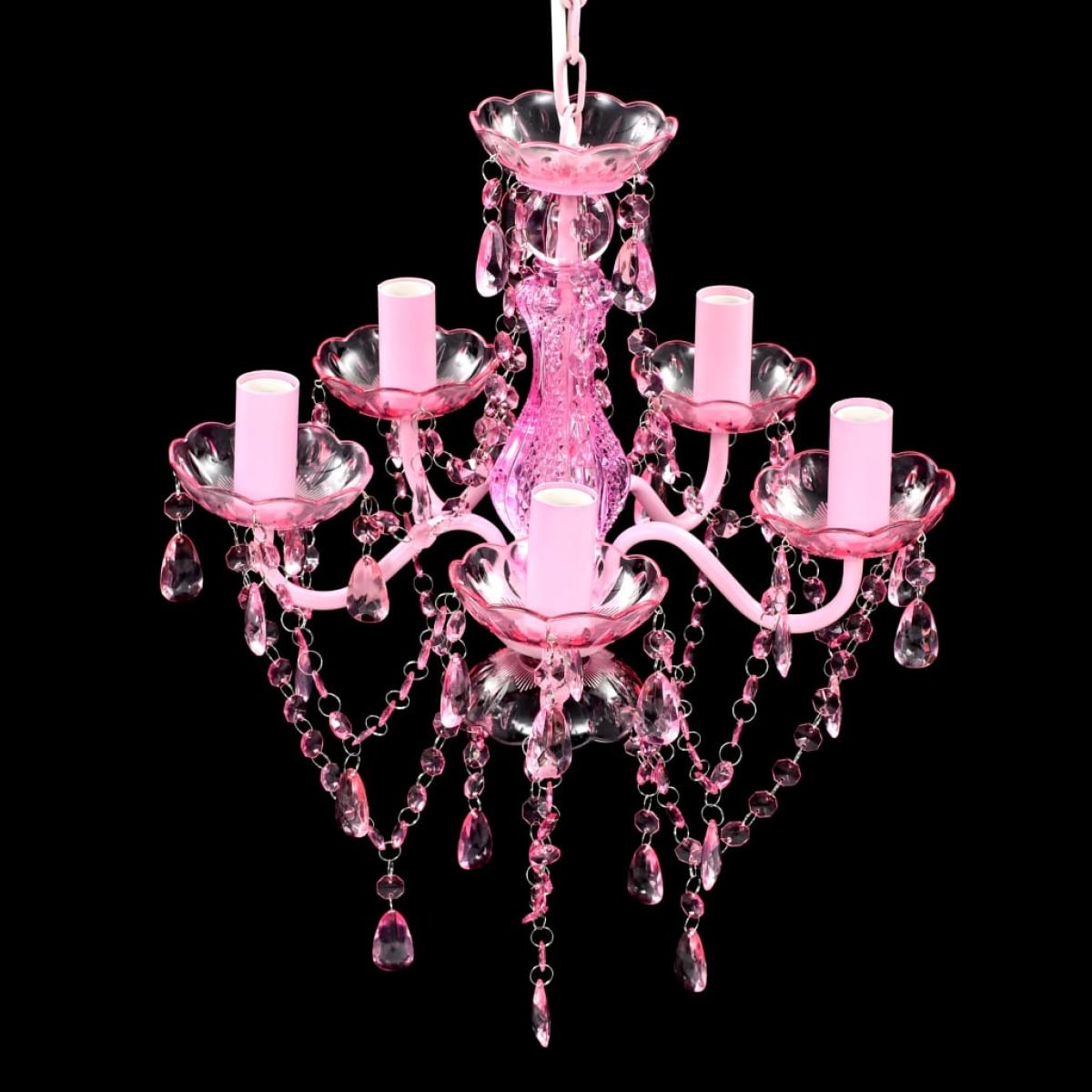 Lámpara de araña de cristal 5 bombillas rosa