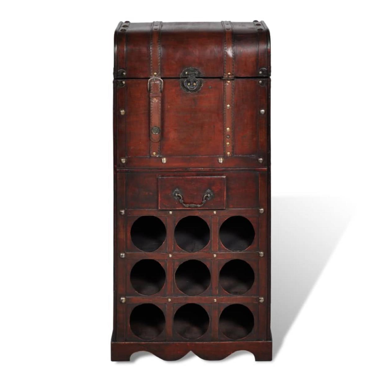 Botellero de madera para 9 botellas baúl con cajón