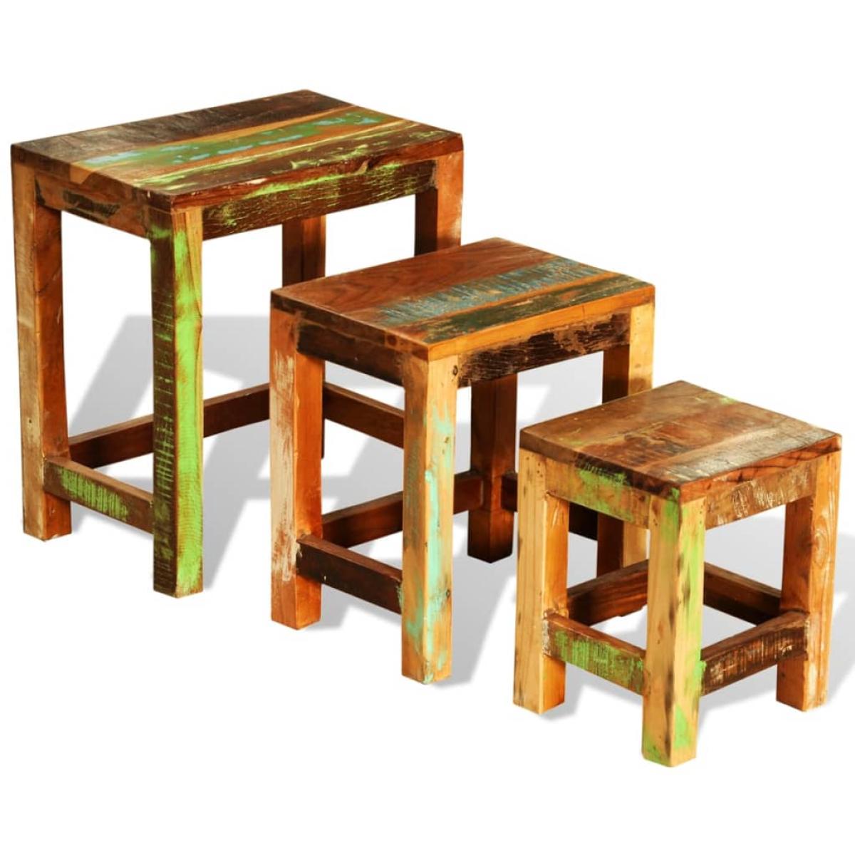 Set de 3 mesitas apilables vintage de madera maciza reciclada