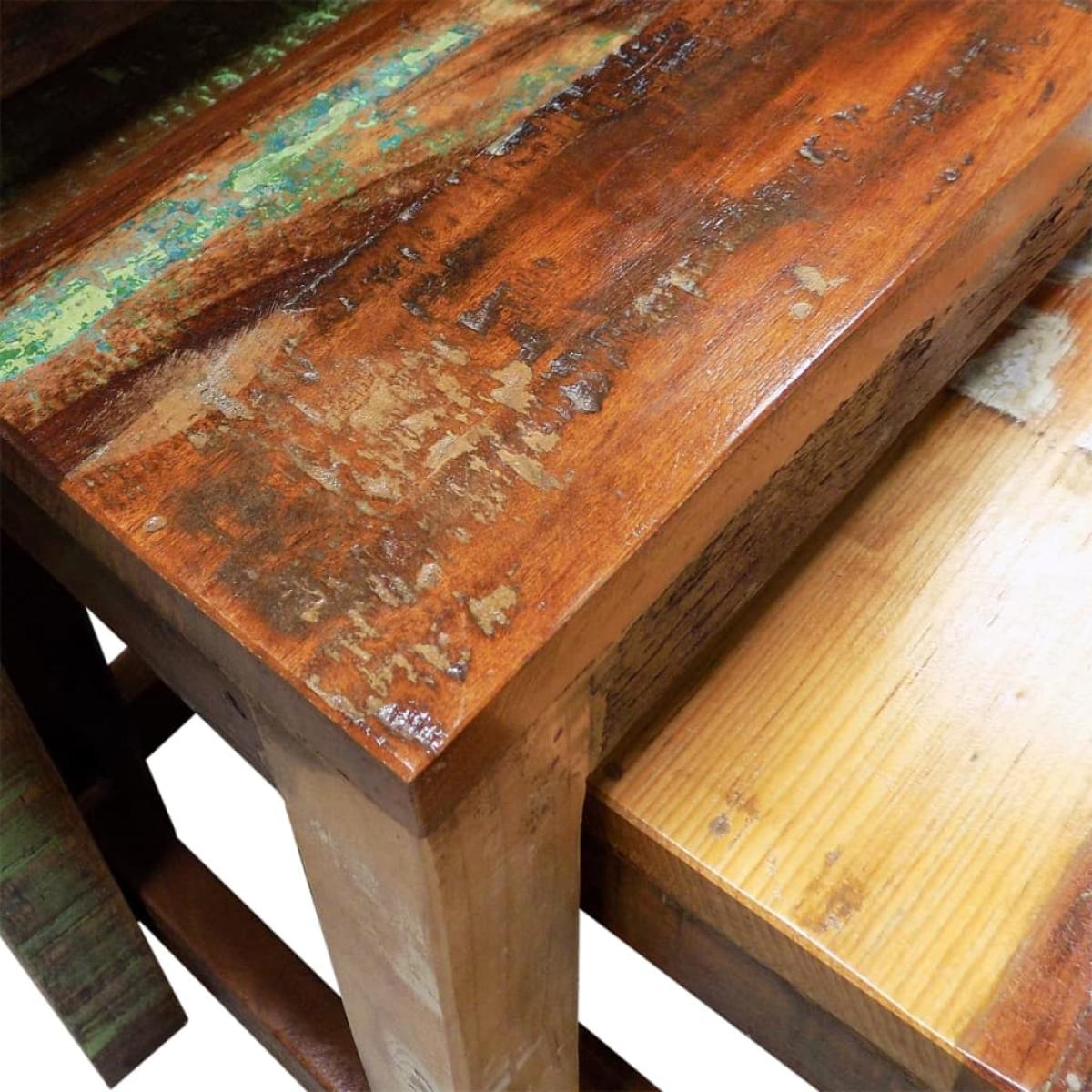 Set de 3 mesitas apilables vintage de madera maciza reciclada