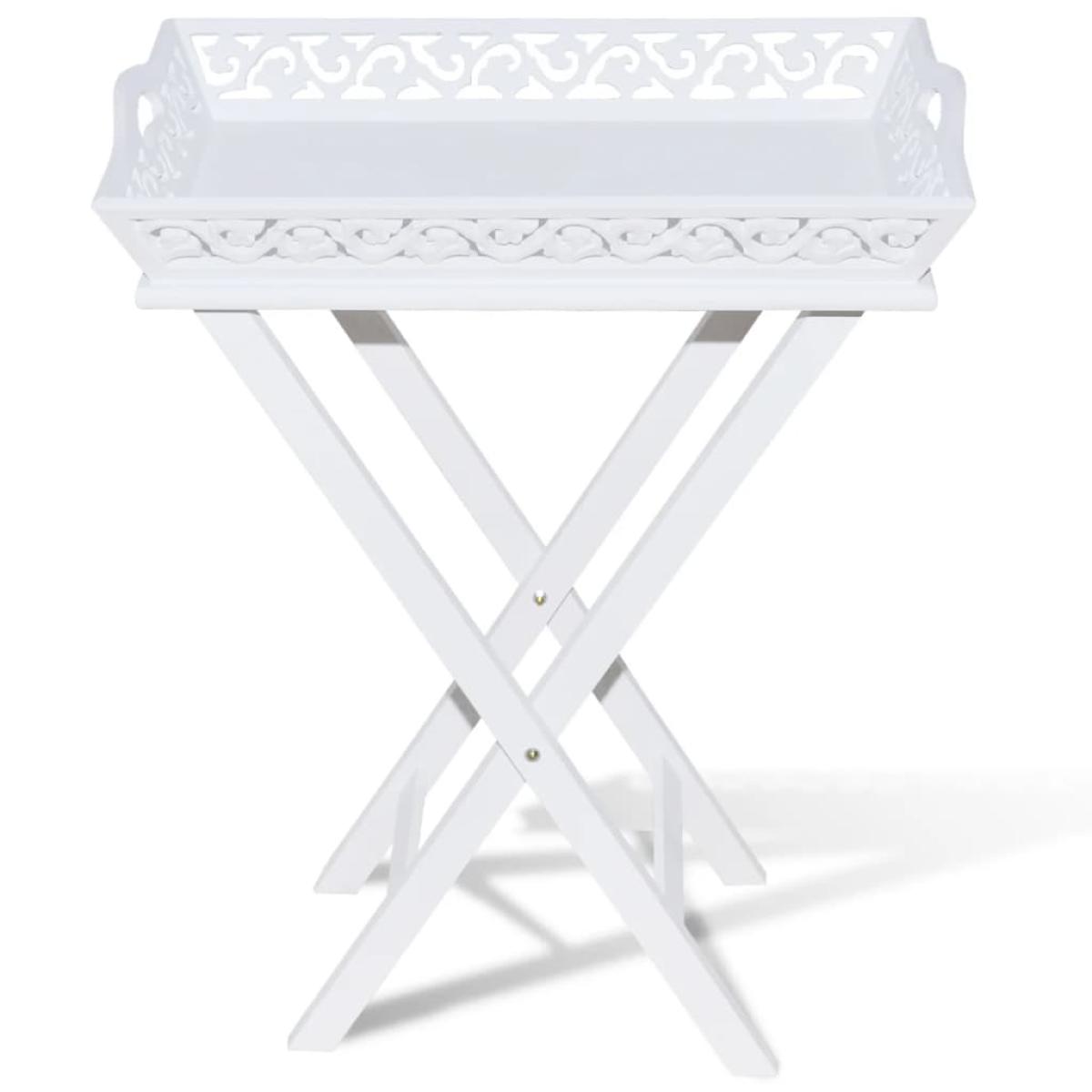Mesa auxiliar con bandeja blanca 