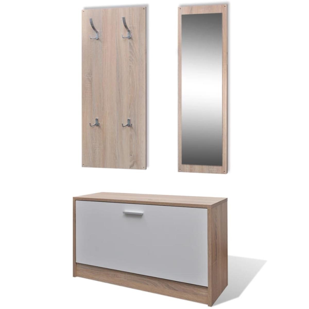Muebles de entradita con zapatero madera 3 color roble y blanco