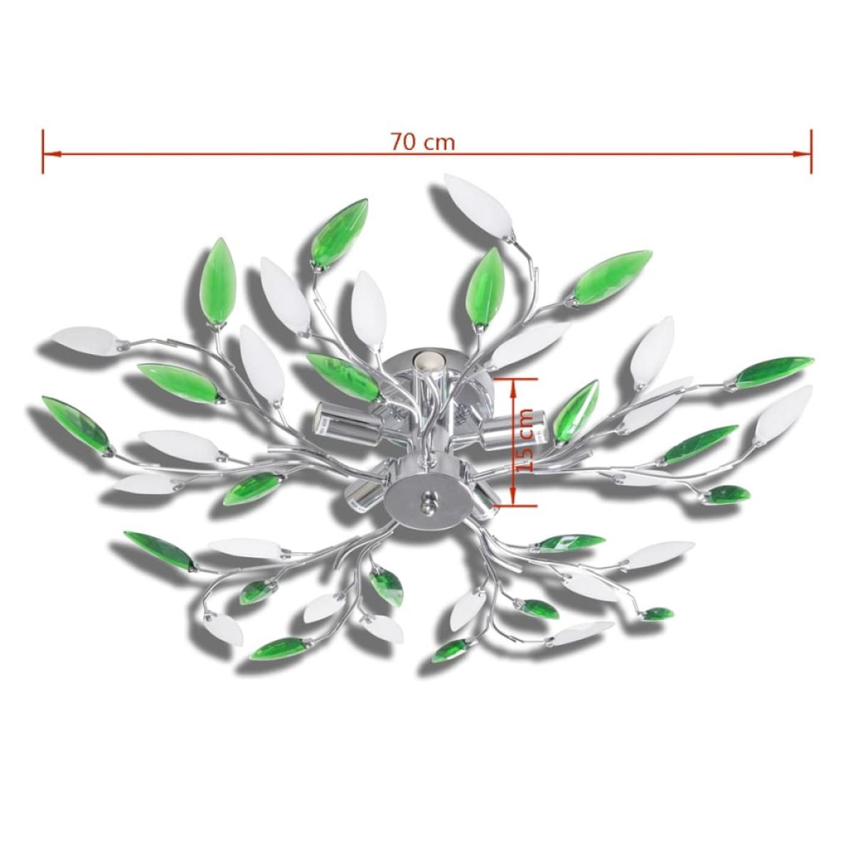 Lámpara de techo cristal forma de hoja 5 E14 verde y blanca