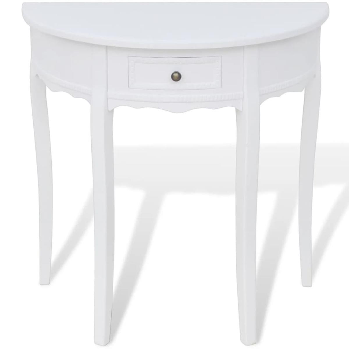 Mesa consola semicircular con cajón blanca