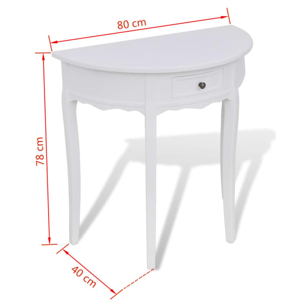 Mesa consola semicircular con cajón blanca