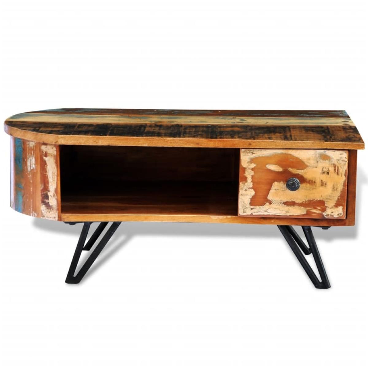 Mesa de centro vintage de madera reciclada y patas de hierro 