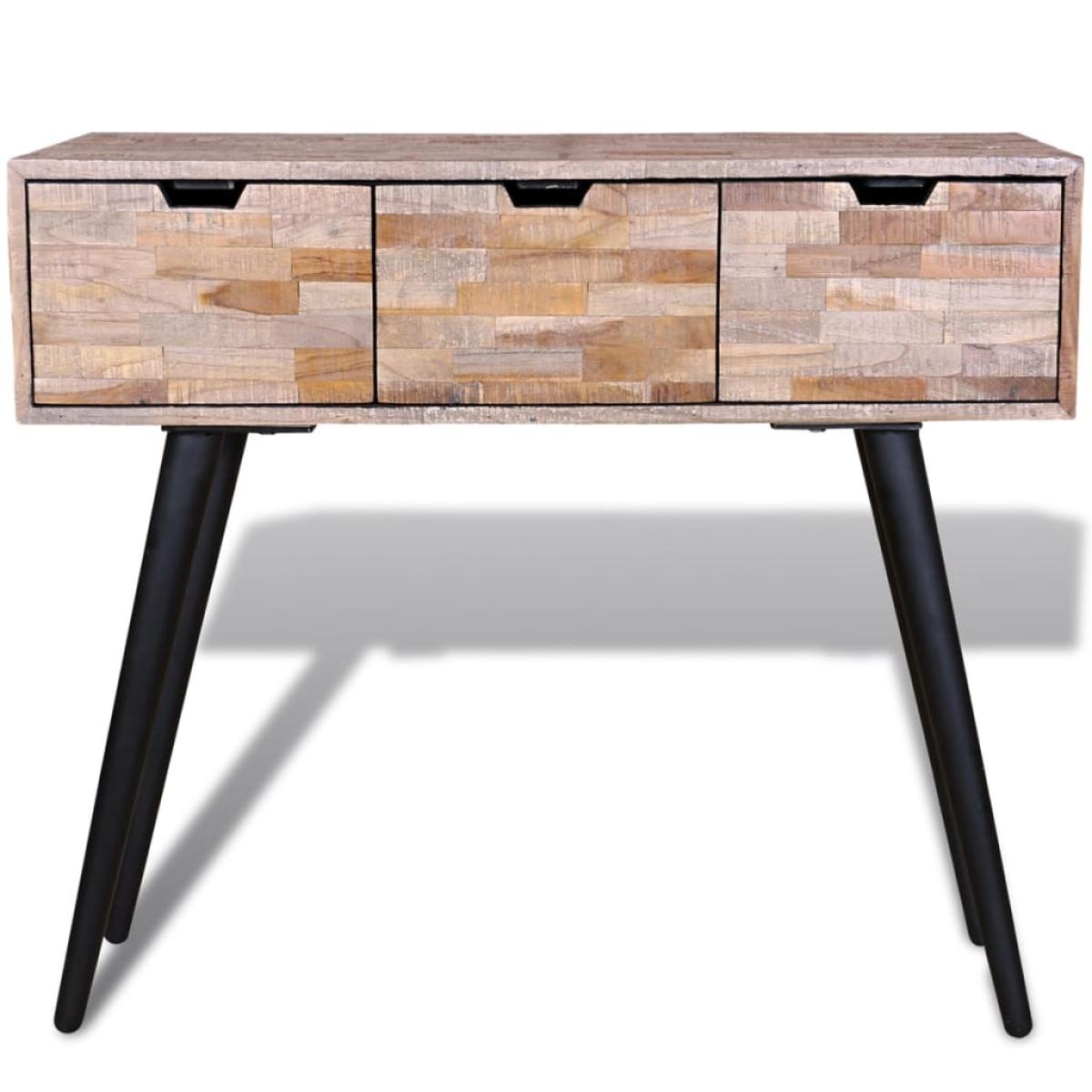 Mesa consola con 3 cajones de madera de teca reciclada 