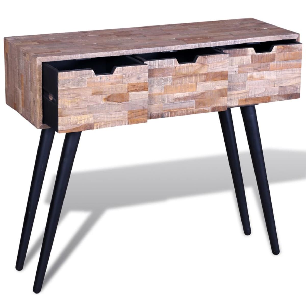 Mesa consola con 3 cajones de madera de teca reciclada 