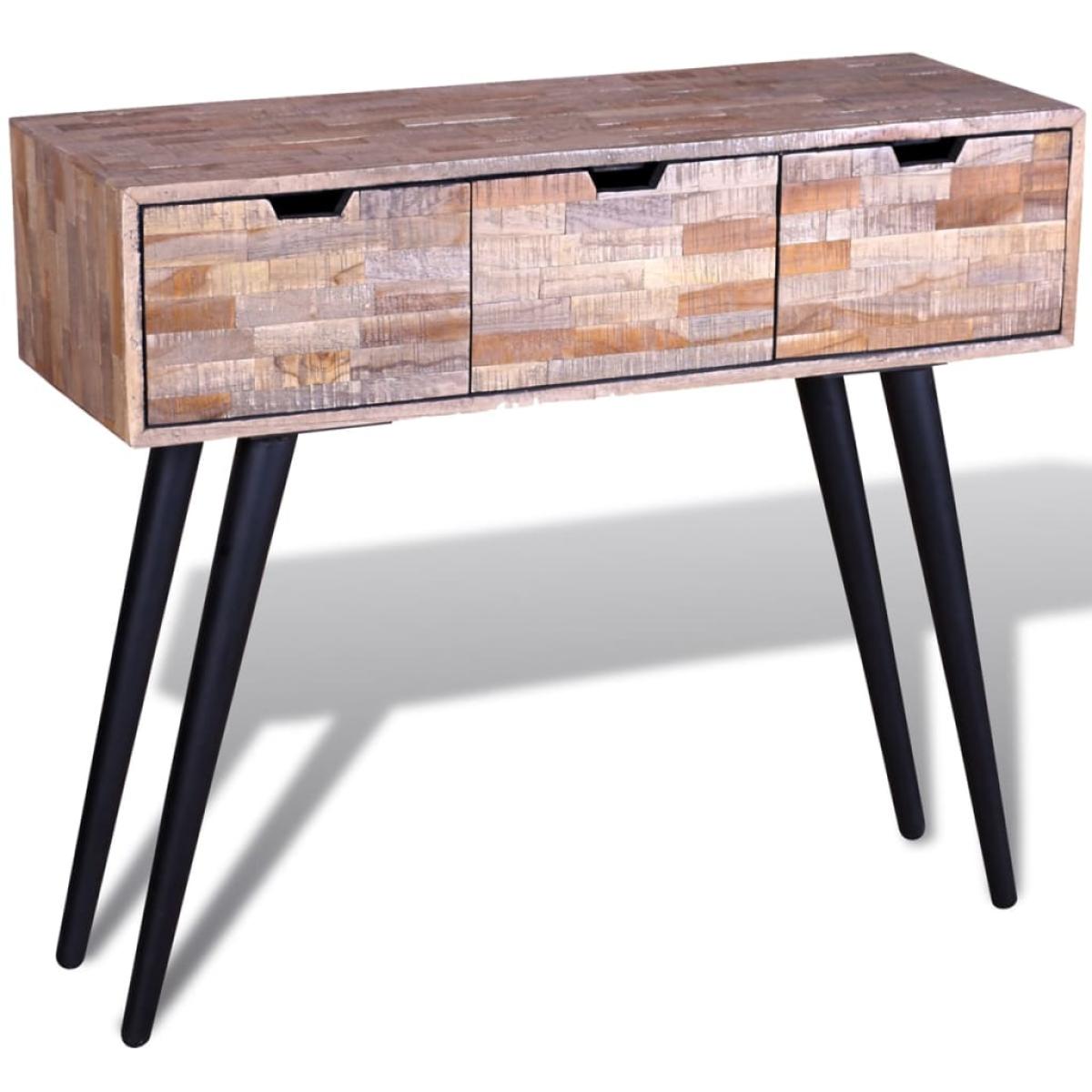 Mesa consola con 3 cajones de madera de teca reciclada 