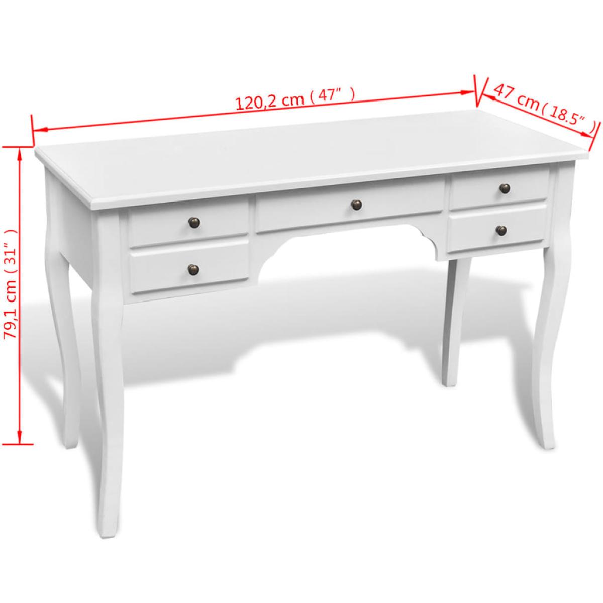 Escritorio francés de madera con patas curvadas y 5 cajones