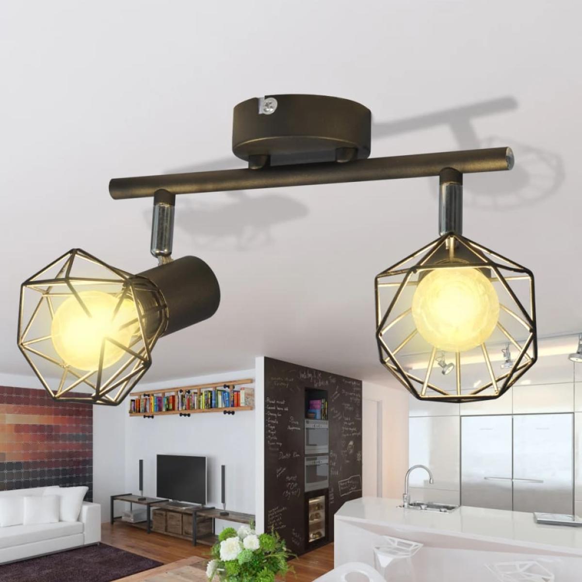 Lámpara LED de techo, estilo industrial, dos focos negro