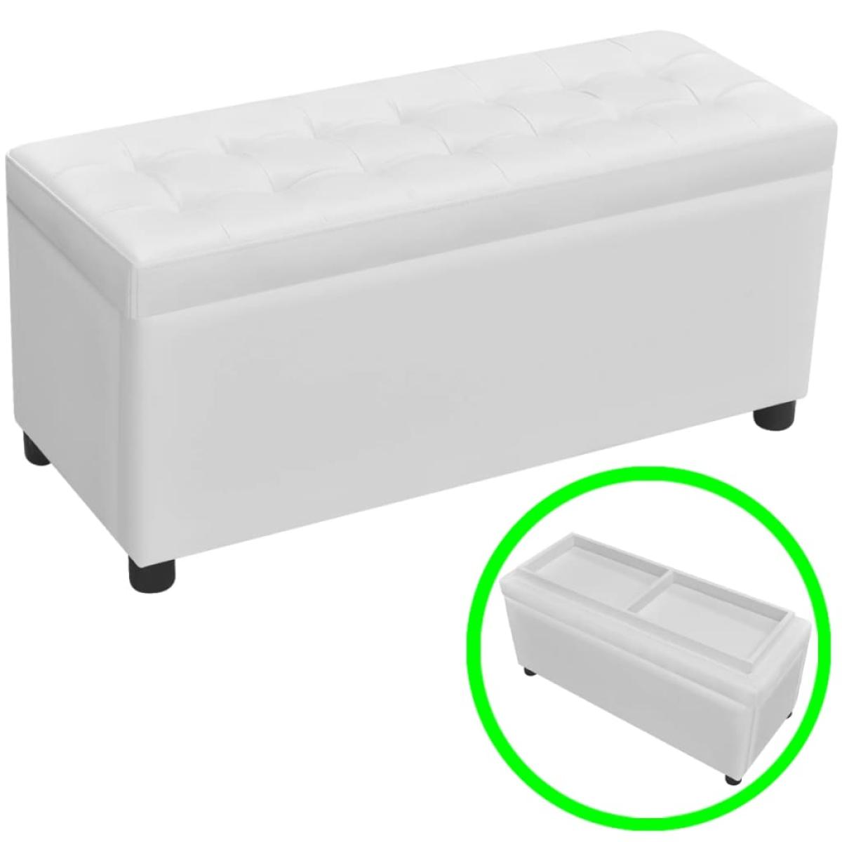 Otomana de almacenamiento de cuero artificial blanco