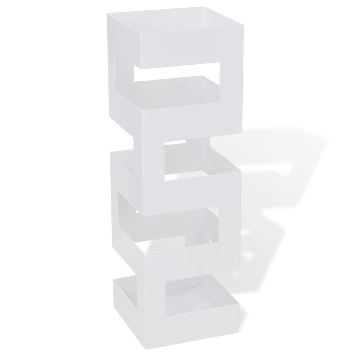 Paragüero cuadrado soporte de bastones acero blanco 48,5 cm