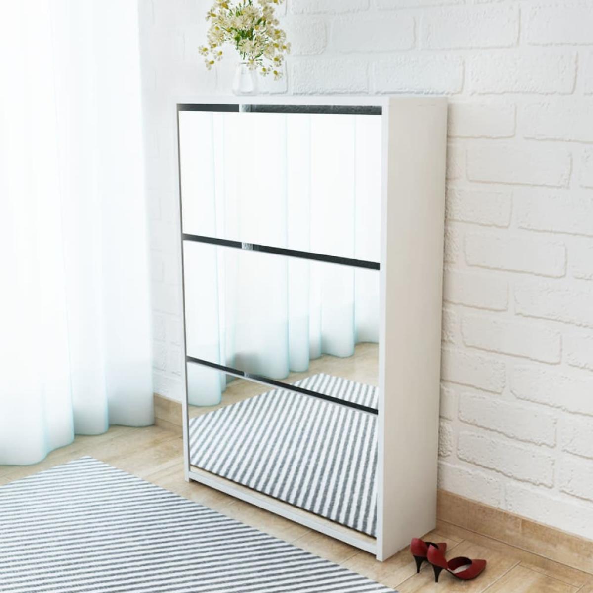 Mueble zapatero blanco 3 compartimentos con espejo 63x17x102,5 cm