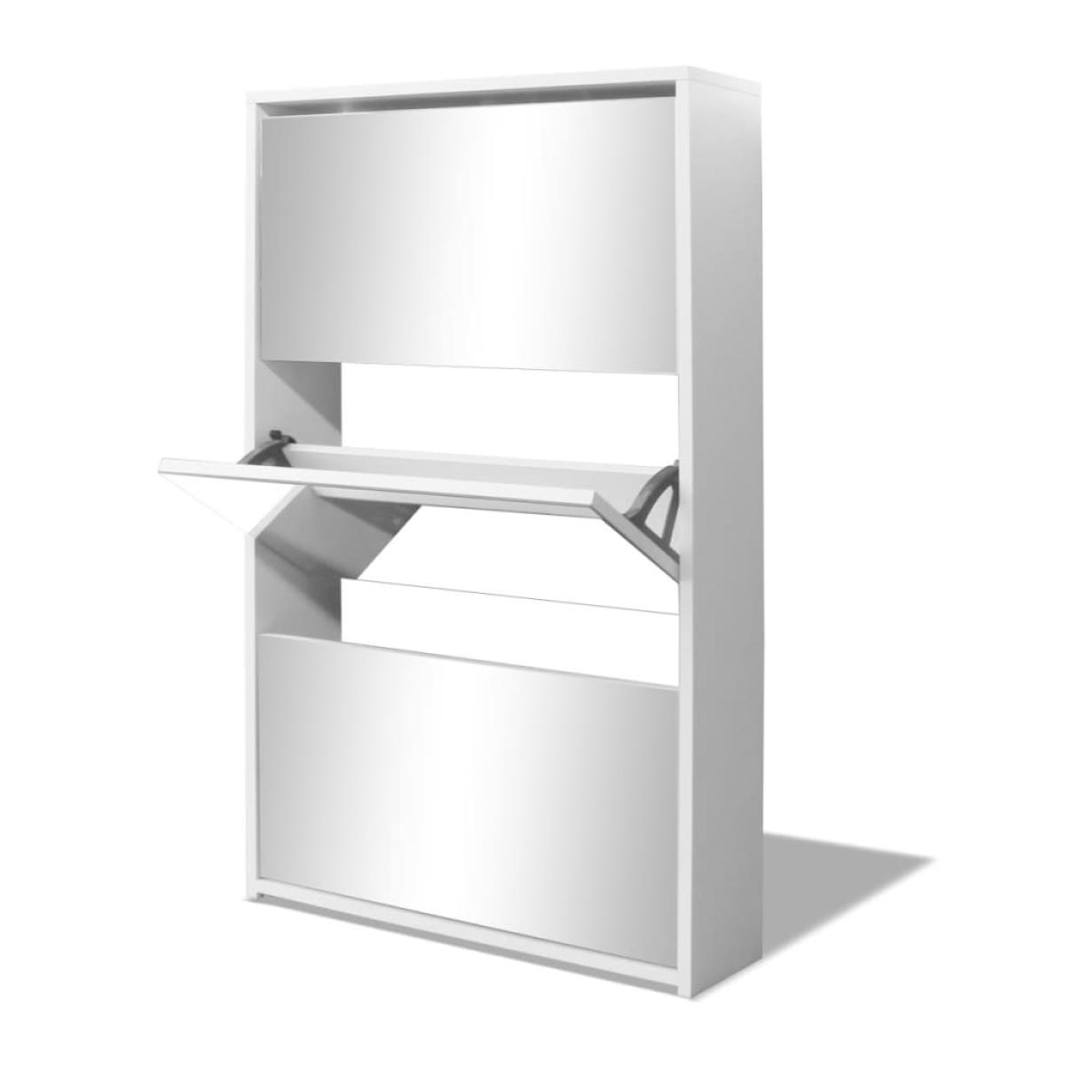 Mueble zapatero blanco 3 compartimentos con espejo 63x17x102,5 cm