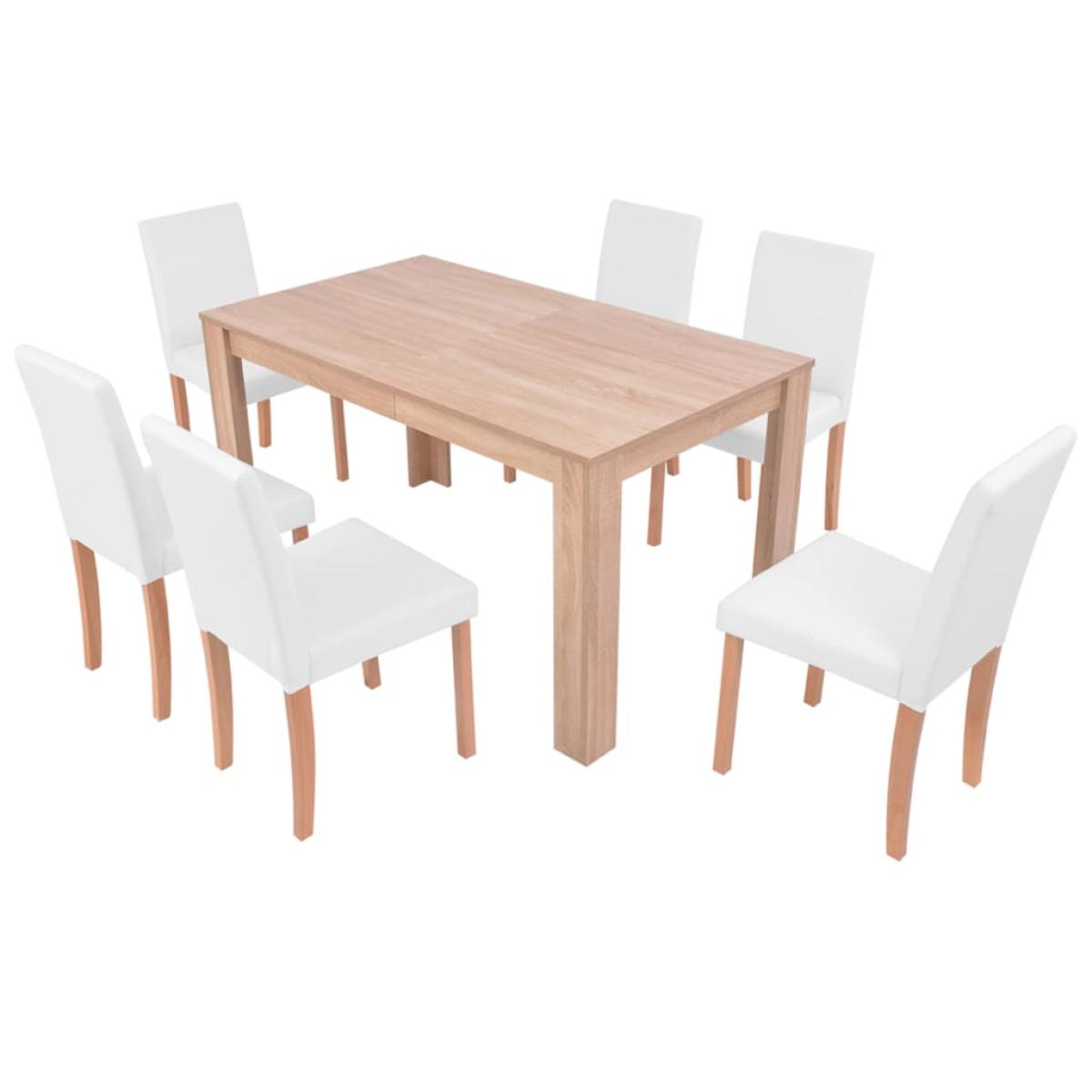 Juego de comedor de roble+cuero artificial 7 piezas color crema