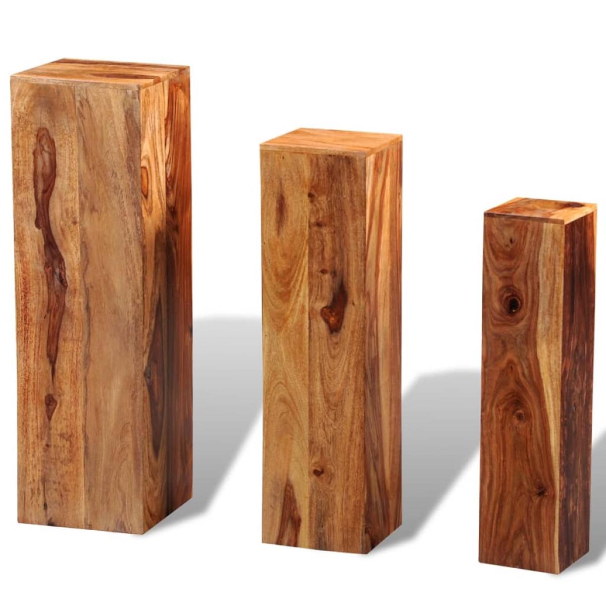 Soportes para plantas 3 uds madera maciza de sheesham marrón