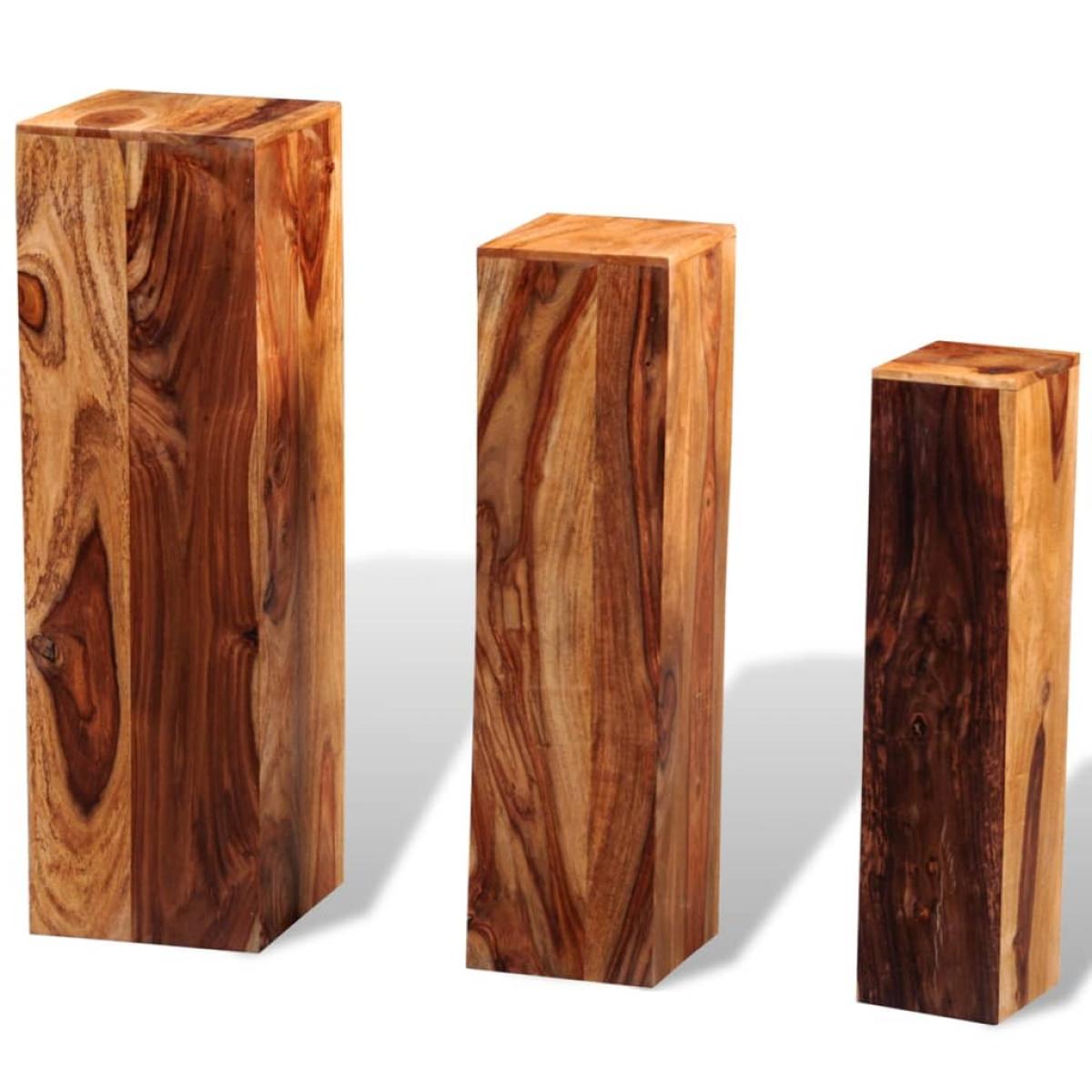 Soportes para plantas 3 uds madera maciza de sheesham marrón