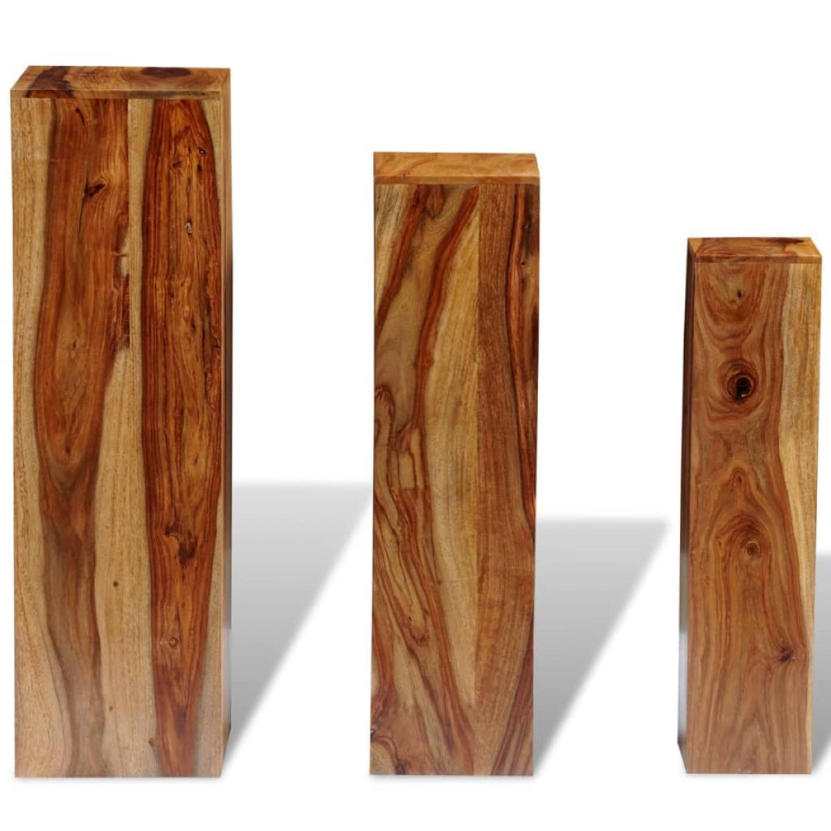 Soportes para plantas 3 uds madera maciza de sheesham marrón