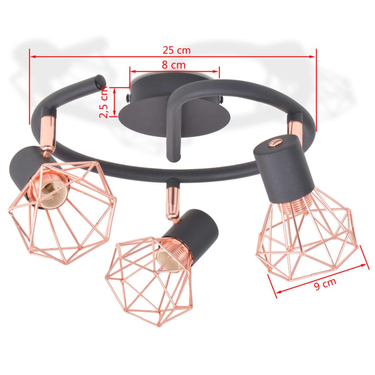 Lámpara de techo con 3 focos E14 negra y cobre