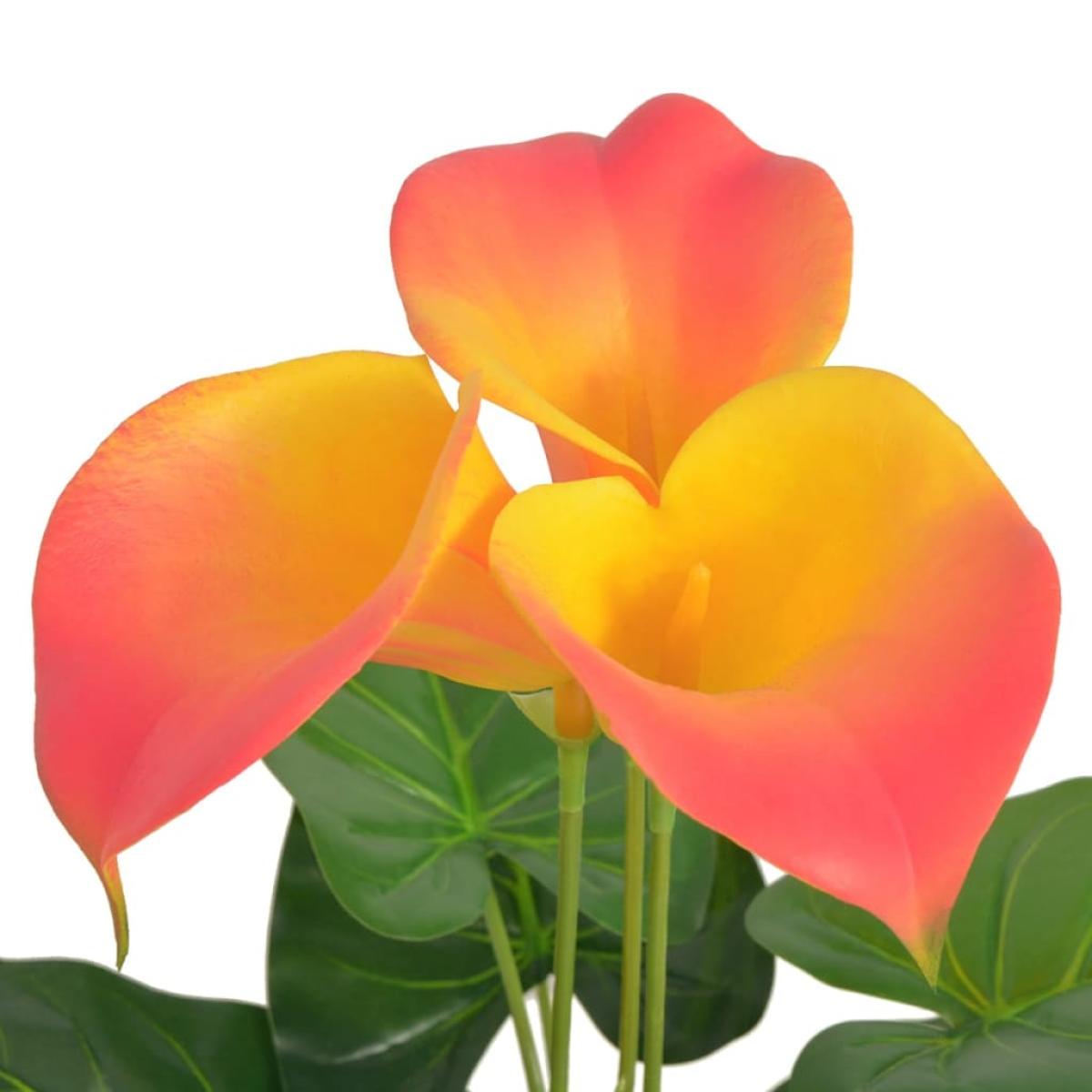Planta Cala Lilly artificial con macetero roja y amarilla 45 cm