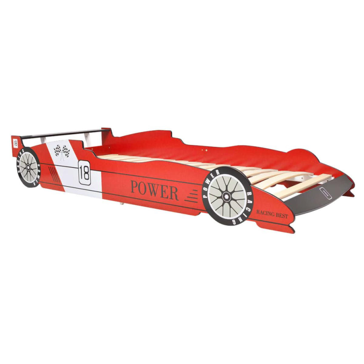Cama con forma de coche de carreras para niños roja 90x200 cm