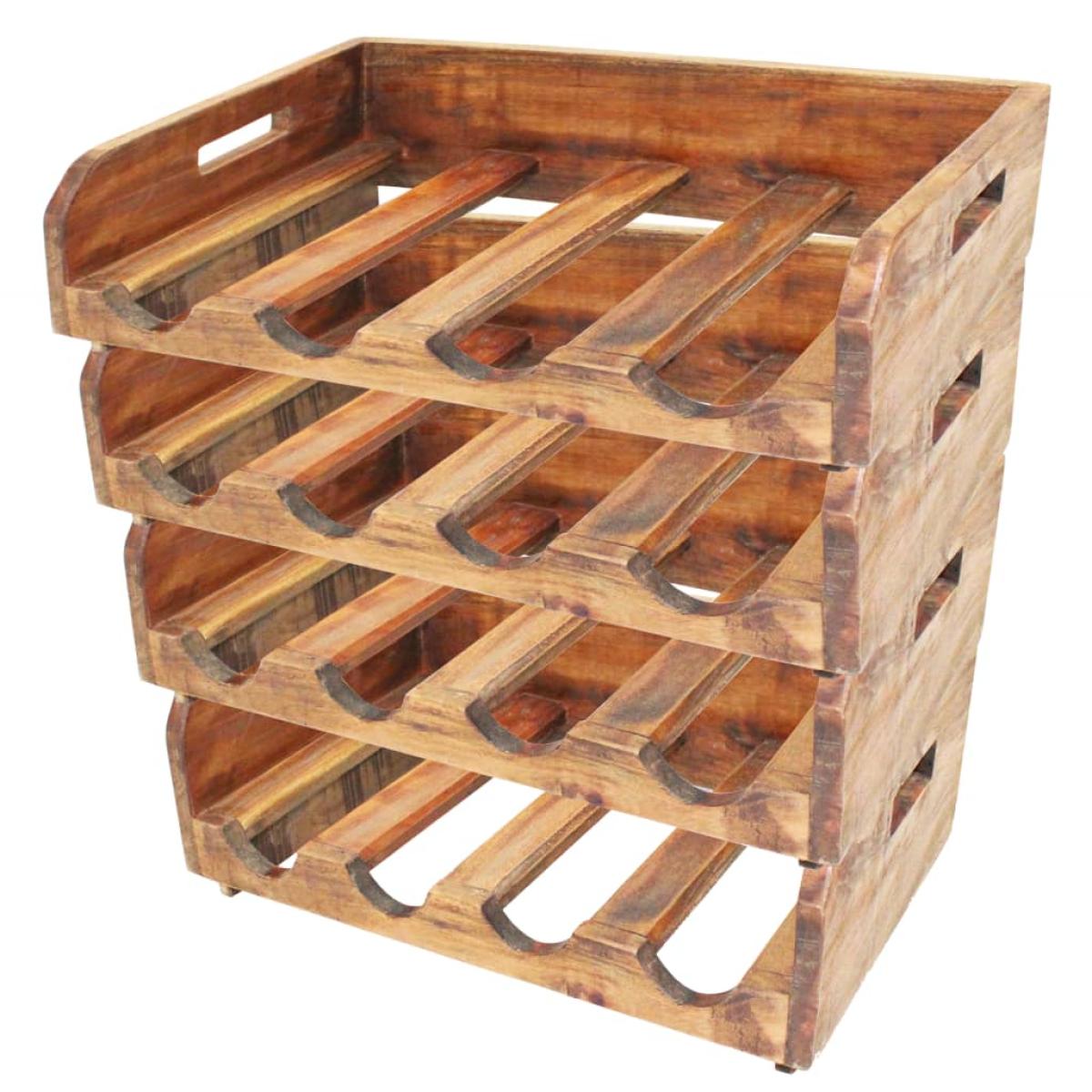 Botelleros de vino 4 uds. 16 botellas madera maciza reciclada