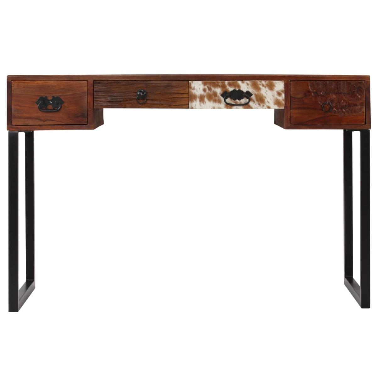 Escritorio de madera maciza de sheesham y cuero real 117x50x76