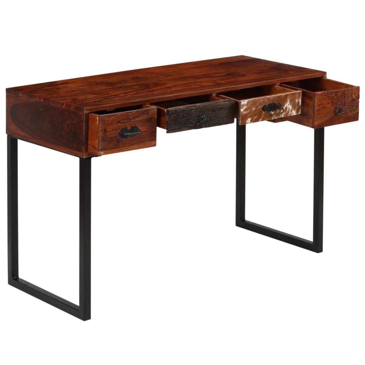 Escritorio de madera maciza de sheesham y cuero real 117x50x76
