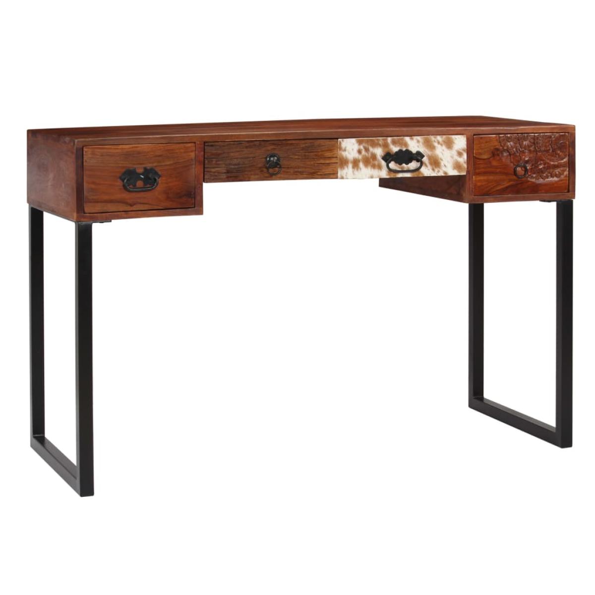 Escritorio de madera maciza de sheesham y cuero real 117x50x76
