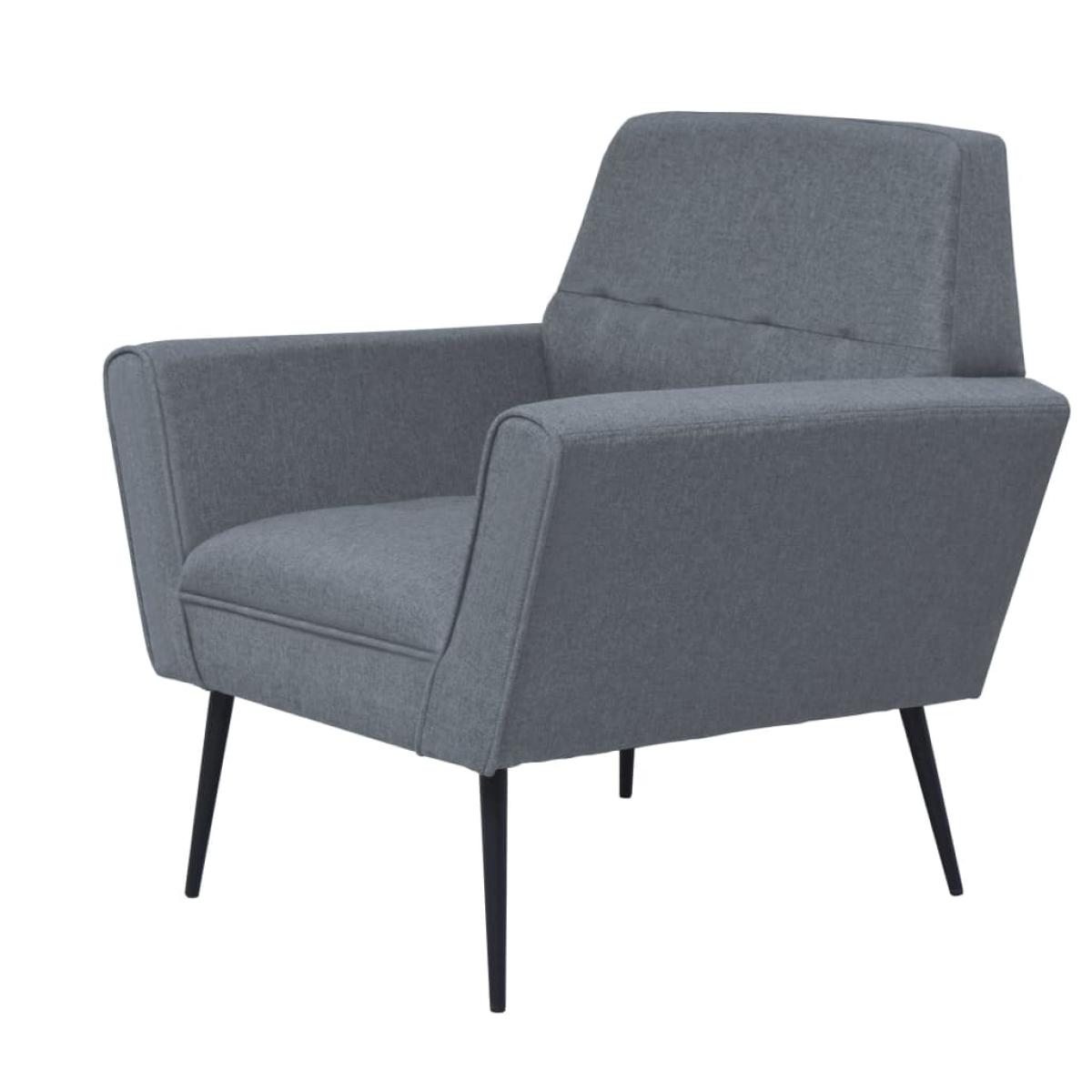 Sillón de acero y tela gris claro