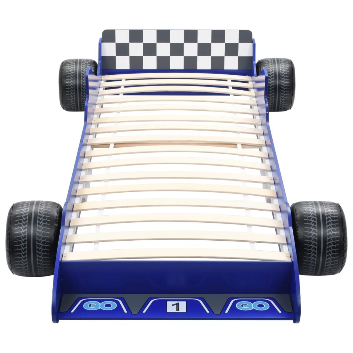 Cama con forma de coche de carreras para niños 90x200 cm azul