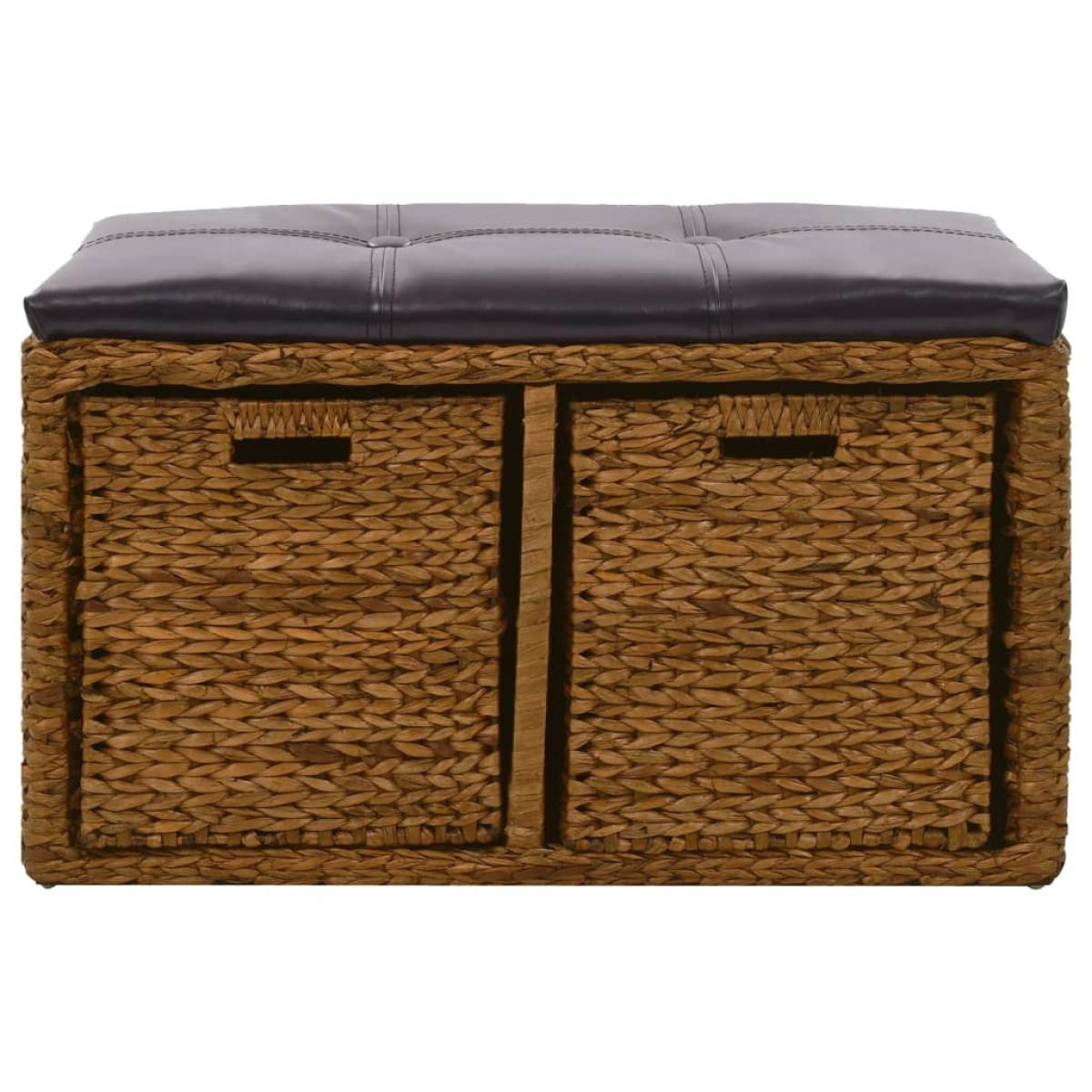 Banco con 2 cestas hierba marina 71x40x42 cm marrón