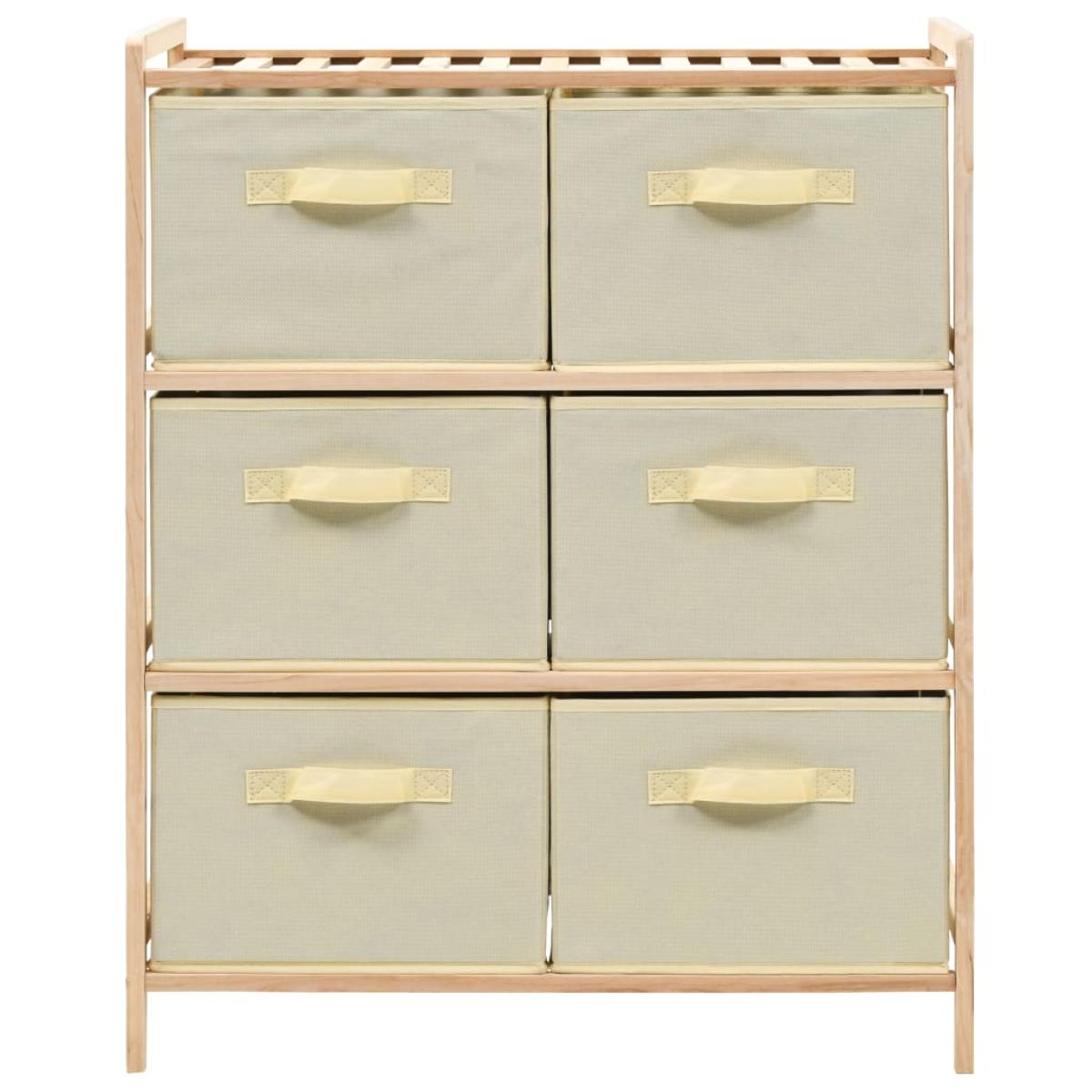 Estante de almacenamiento 6 cestas tela y madera cedro beige