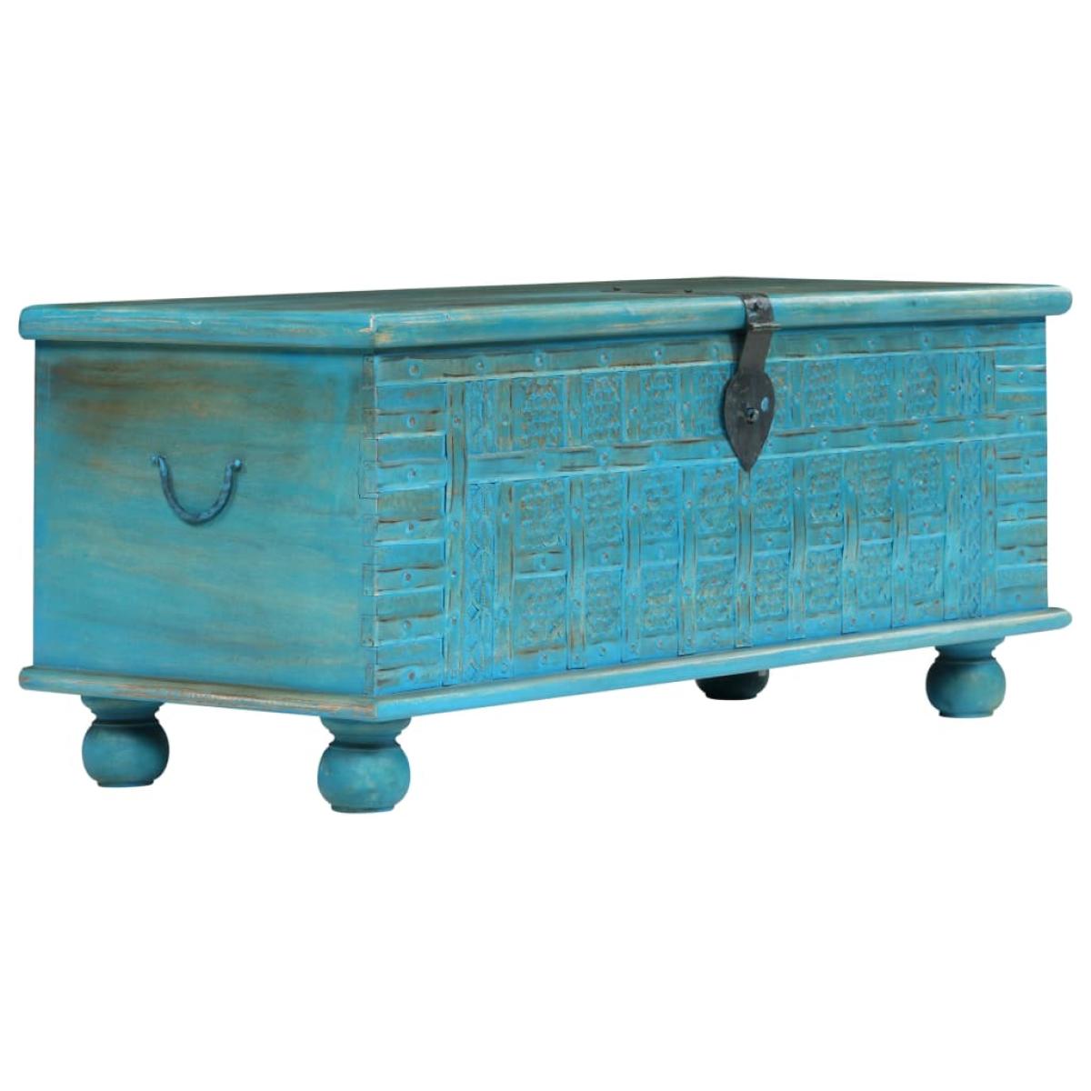Baúl de almacenamiento madera maciza mango azul 100x40x41 cm