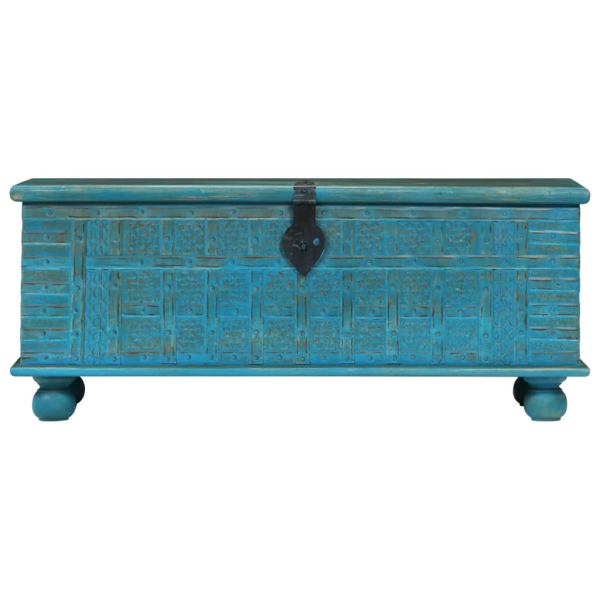 Baúl de almacenamiento madera maciza mango azul 100x40x41 cm