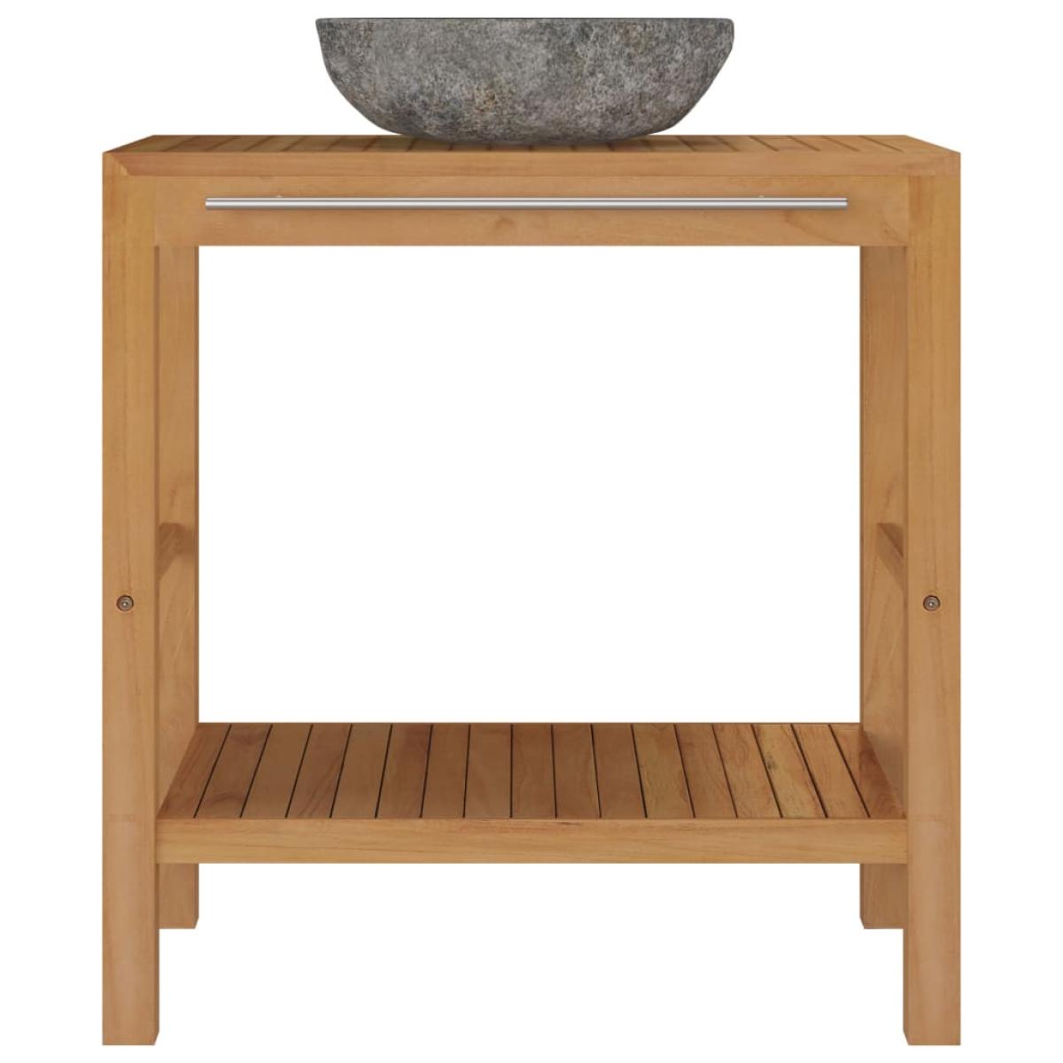 Mueble tocador madera teca maciza con lavabo de piedra de río 