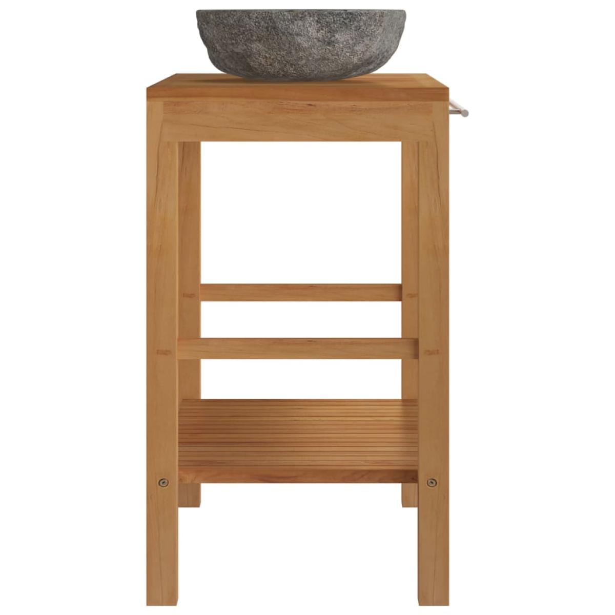 Mueble tocador madera teca maciza con lavabo de piedra de río 