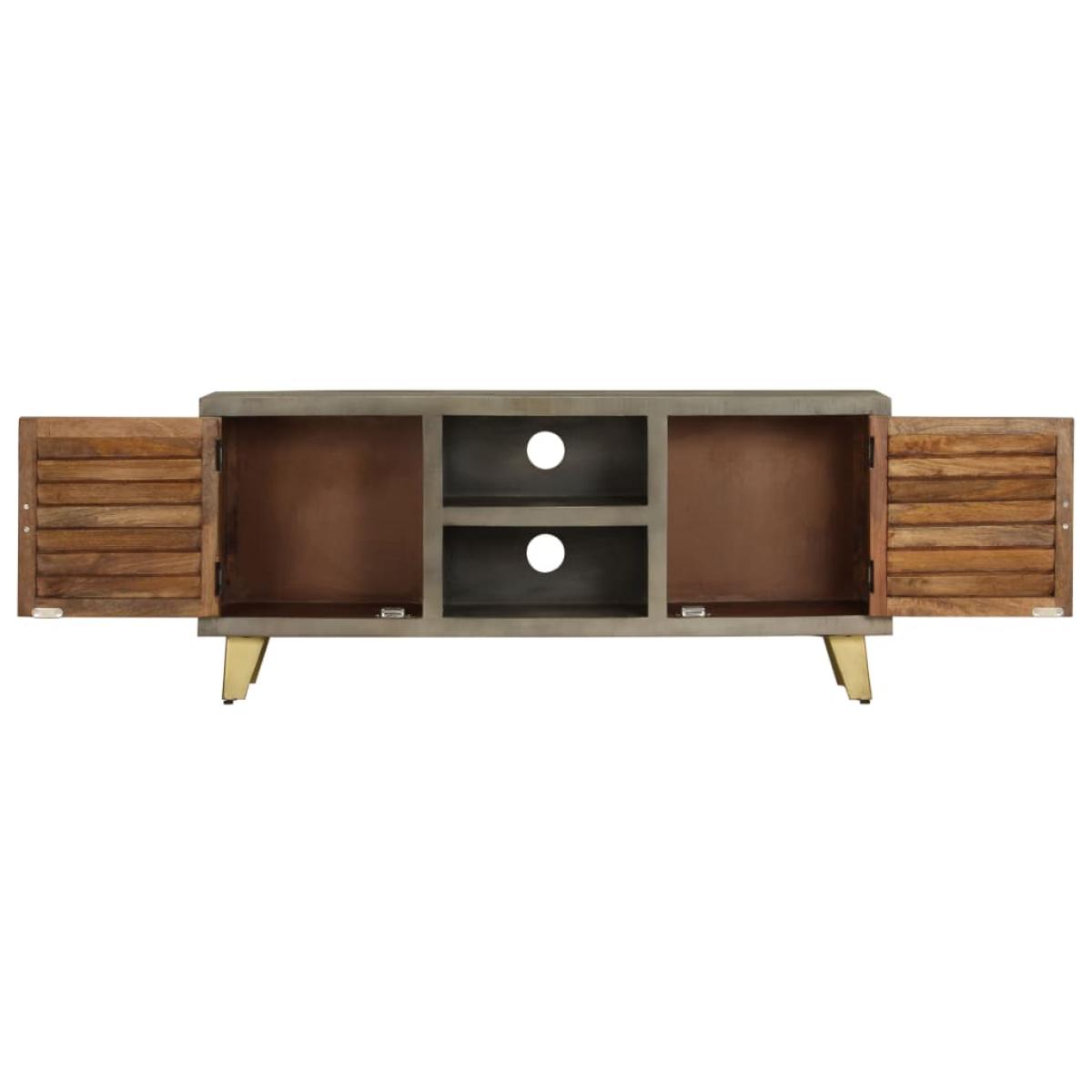 Mueble TV de madera de mango maciza gris y latón 110x30x48 cm