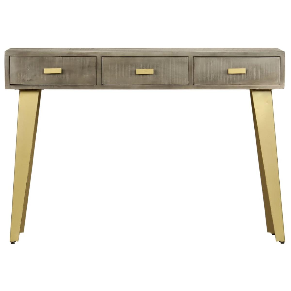 Mesa consola de madera mango maciza gris y latón 110x35x76 cm