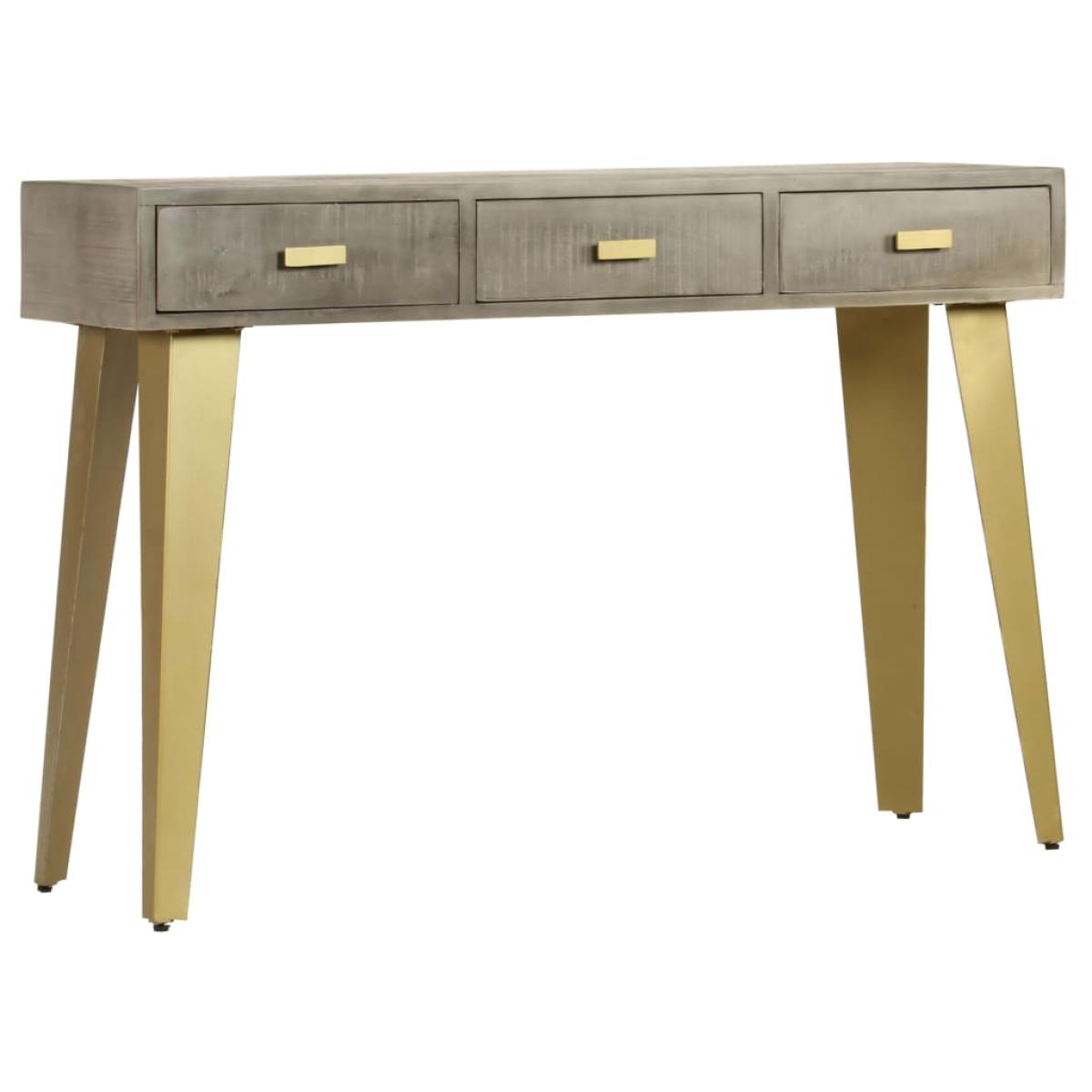 Mesa consola de madera mango maciza gris y latón 110x35x76 cm