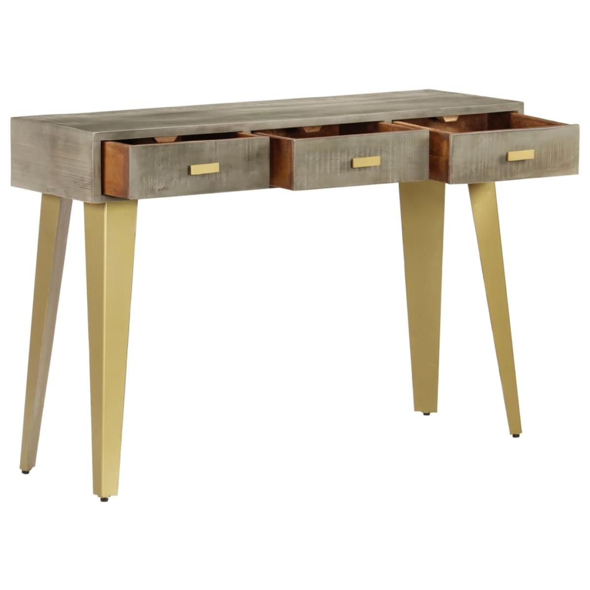 Mesa consola de madera mango maciza gris y latón 110x35x76 cm