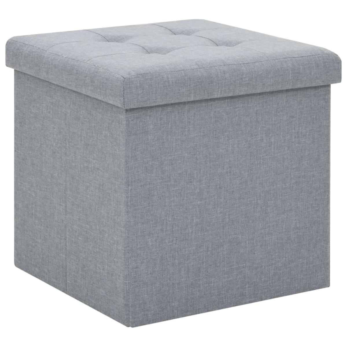 Taburete plegable con almacenaje lino sintético gris claro