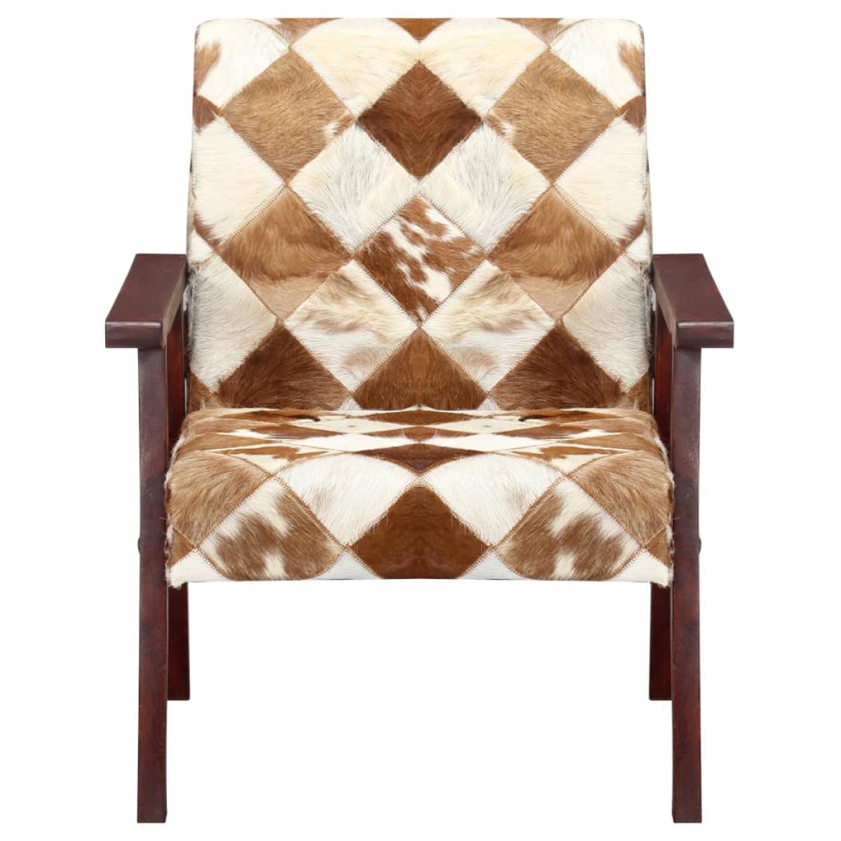 Sillón de cuero auténtico de cabra blanco y marrón 