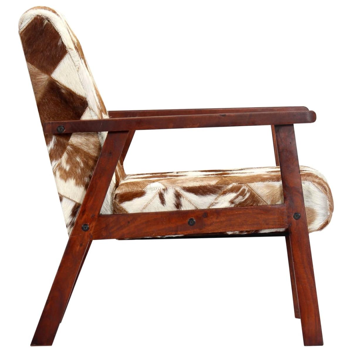 Sillón de cuero auténtico de cabra blanco y marrón 