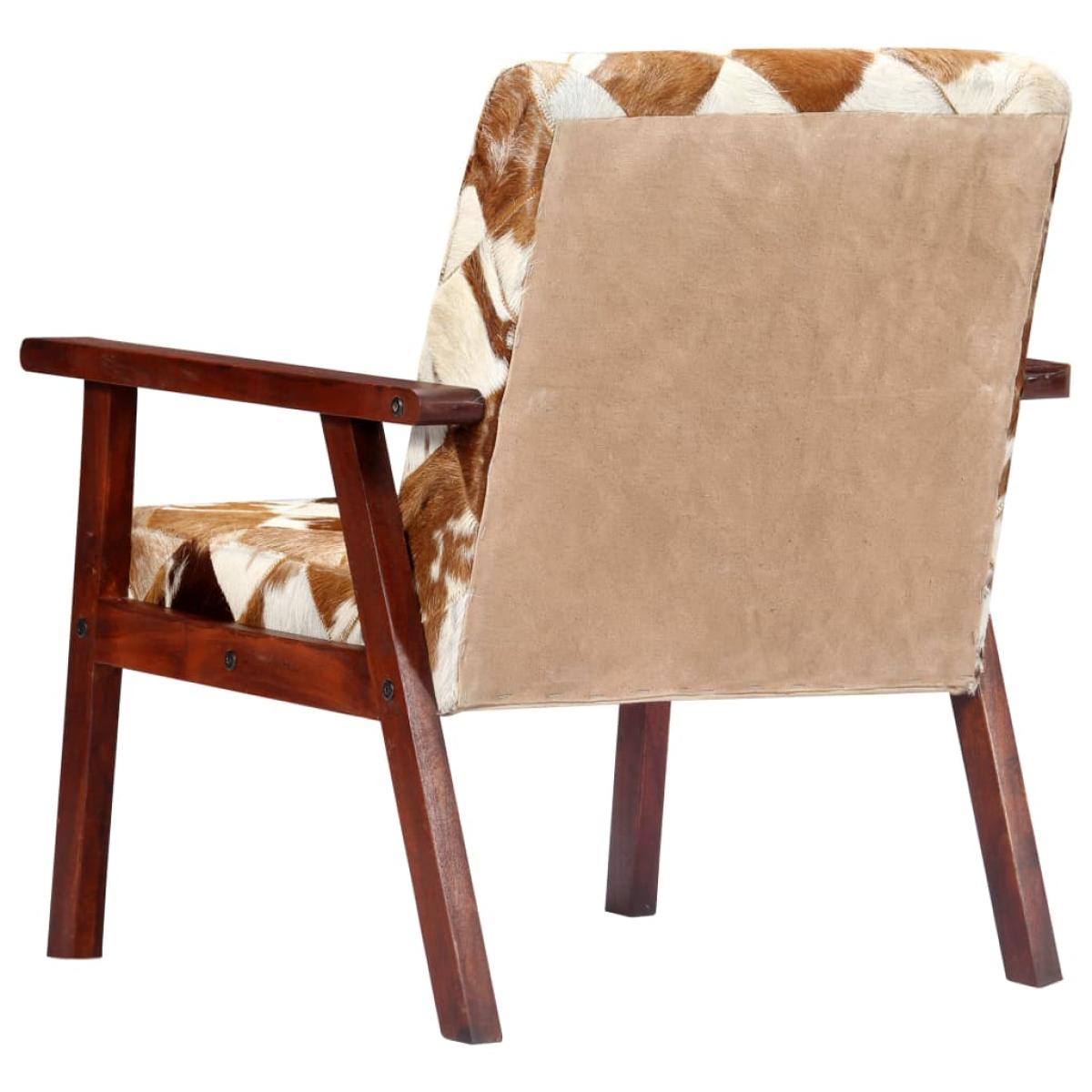 Sillón de cuero auténtico de cabra blanco y marrón 