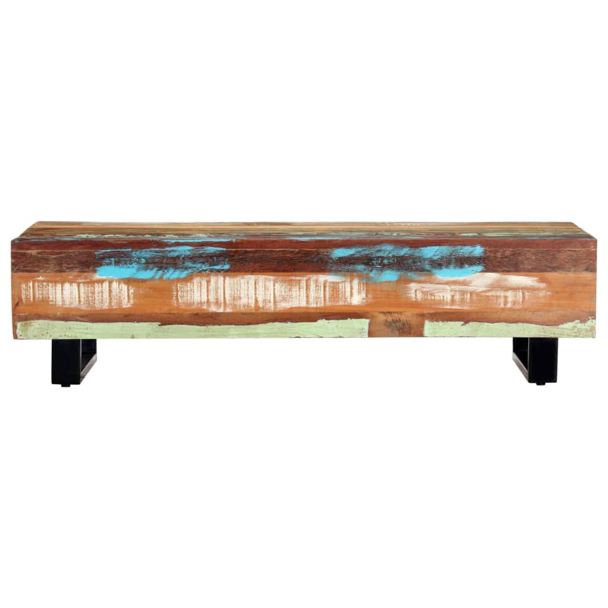 Mesa de centro madera maciza reciclada y acero 120x50x30 cm