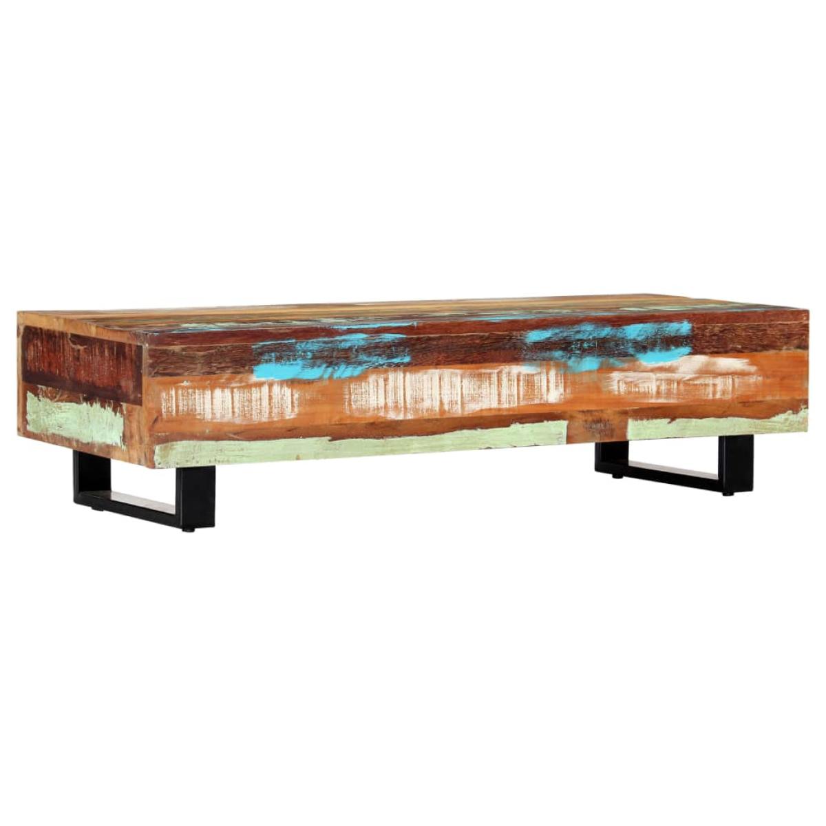 Mesa de centro madera maciza reciclada y acero 120x50x30 cm