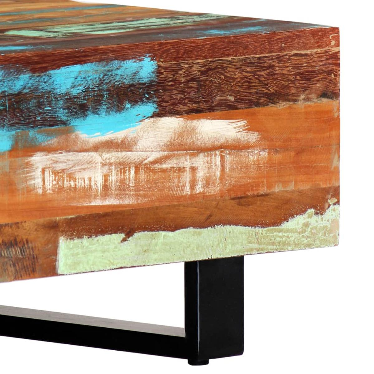 Mesa de centro madera maciza reciclada y acero 120x50x30 cm