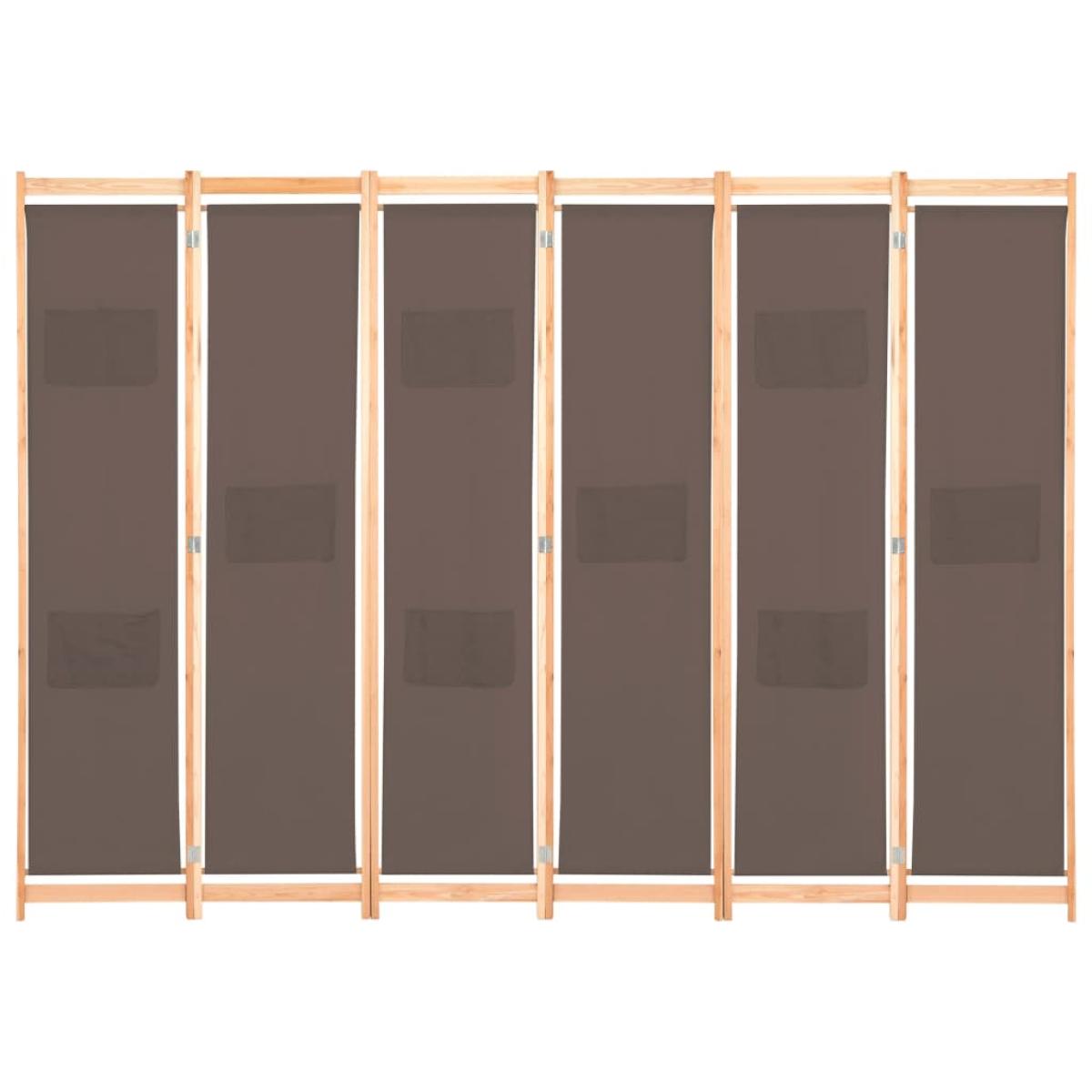 Biombo divisor de 6 paneles de tela marrón 240x170x4 cm